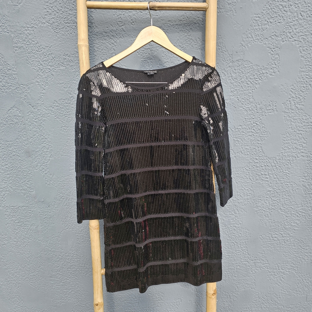 Theory Black Glam Sequin Cocktail Party Dress Small